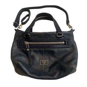 Fossil navy blue pebbles leather satchel bag
